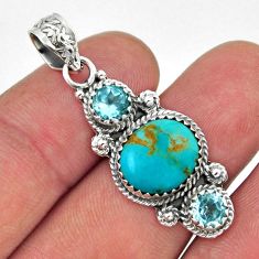 6.85cts 3 stone blue arizona mohave turquoise topaz 925 silver pendant y44562