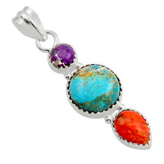 7.97cts 3 stone blue red purple copper turquoise sterling silver pendant n1236