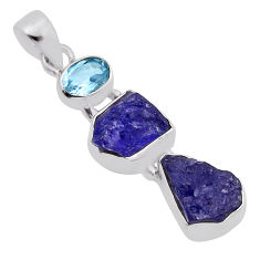 9.61cts 3 stone blue tanzanite rough fancy shape topaz 925 silver pendant n22382