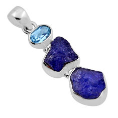 9.96cts 3 stone blue tanzanite rough fancy topaz round 925 silver pendant n22377