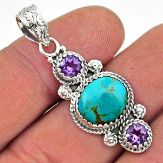 6.25cts 3 stone green arizona mohave turquoise amethyst silver pendant y44563