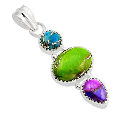8.26cts 3 stone green purple blue copper turquoise oval 925 silver pendant n1232