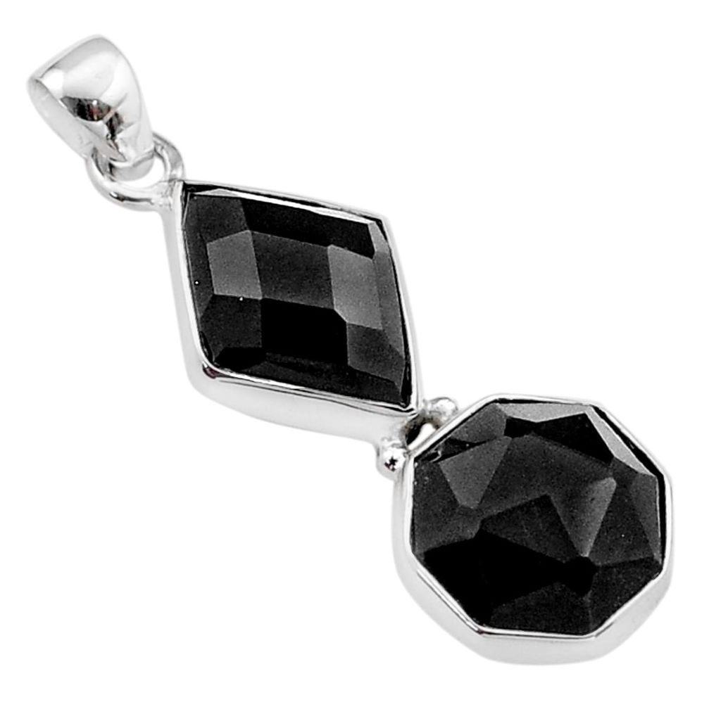 12.22cts 3 stone hexagon natural black onyx 925 silver pendant jewelry t64594