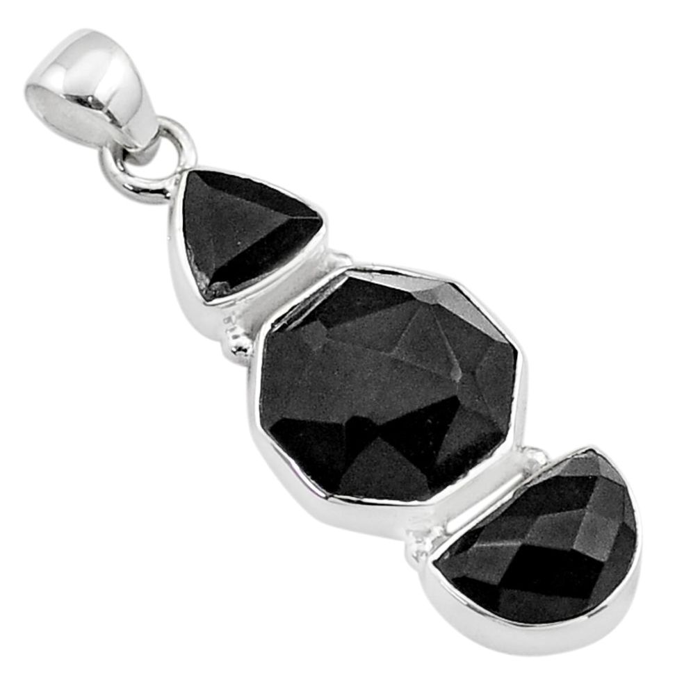 13.17cts 3 stone hexagon natural black onyx 925 silver pendant jewelry t64617
