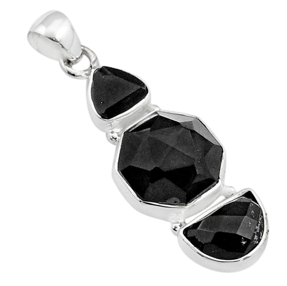 12.58cts 3 stone hexagon natural black onyx 925 silver pendant jewelry t64619