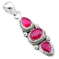 4.24cts 3 stone southwestern style natural red ruby 925 silver pendant t61978