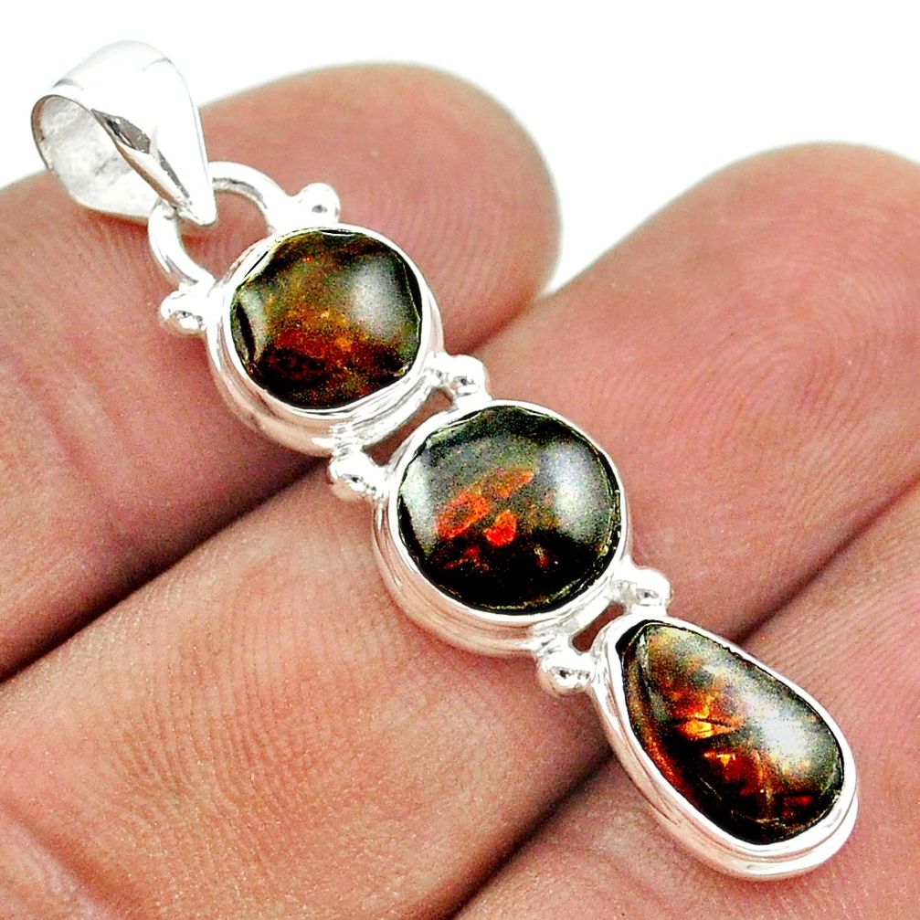 8.87cts 3 stone natural ammolite (canadian) 925 silver pendant jewelry t54992