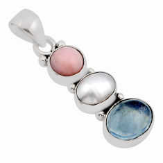 10.73cts 3 stone natural aquamarine round pearl opal 925 silver pendant y93253
