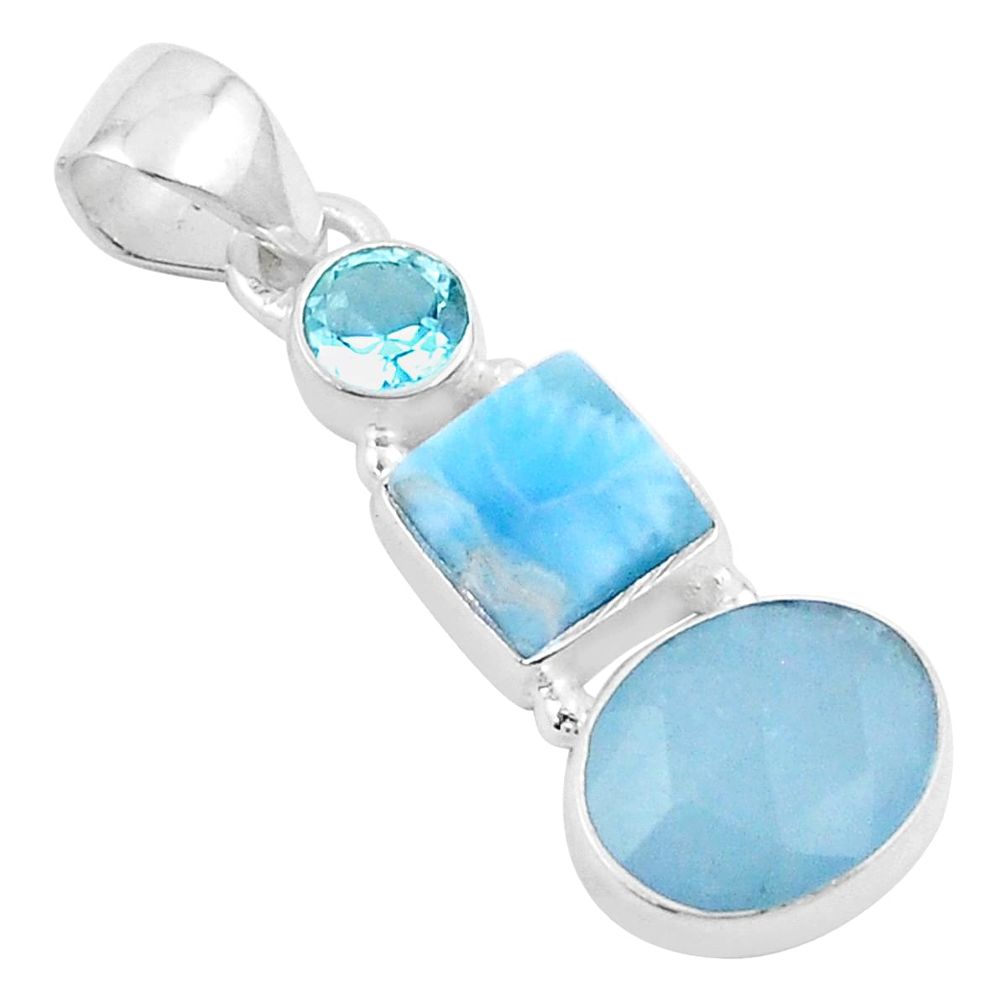 7.96cts 3 stone sea life natural blue aquamarine larimar topaz 925 silver pendant u20806