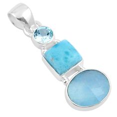 8.56cts 3 stone natural blue aquamarine larimar topaz 925 silver pendant u20812