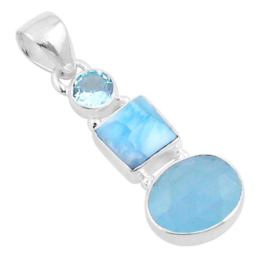 7.94cts 3 stone natural blue aquamarine larimar topaz 925 silver pendant u20816