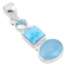 7.90cts 3 stone natural blue aquamarine larimar topaz 925 silver pendant u20819