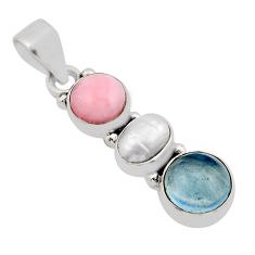 9.94cts 3 stone natural blue aquamarine pearl opal 925 silver pendant y93246