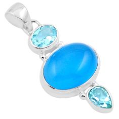 11.57cts 3 stone natural blue chalcedony topaz 925 silver pendant jewelry u13261
