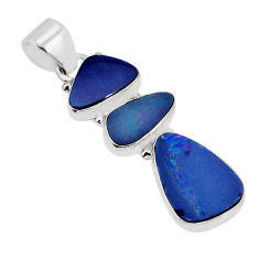 8.92cts 3 stone natural blue doublet opal australian 925 silver pendant y71277