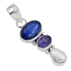 8.77cts 3 stone natural blue kyanite tanzanite pearl 925 silver pendant y93746