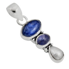 8.65cts 3 stone natural blue kyanite tanzanite pearl 925 silver pendant y93748