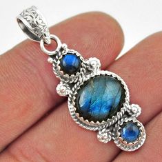 7.40cts 3 stone natural blue labradorite oval 925 sterling silver pendant y44570