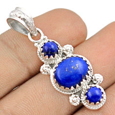 6.74cts 3 stone natural blue lapis lazuli 925 silver pendant jewelry u16558