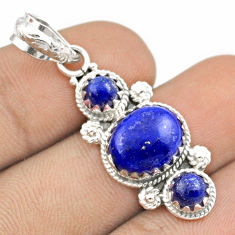 7.02cts 3 stone natural blue lapis lazuli 925 sterling silver pendant u16554