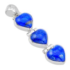 13.66cts 3 stone natural blue lapis lazuli heart 925 silver pendant t96532