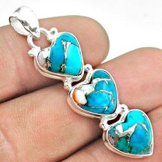 13.55cts 3 stone natural blue opal in turquoise 925 silver pendant t54961