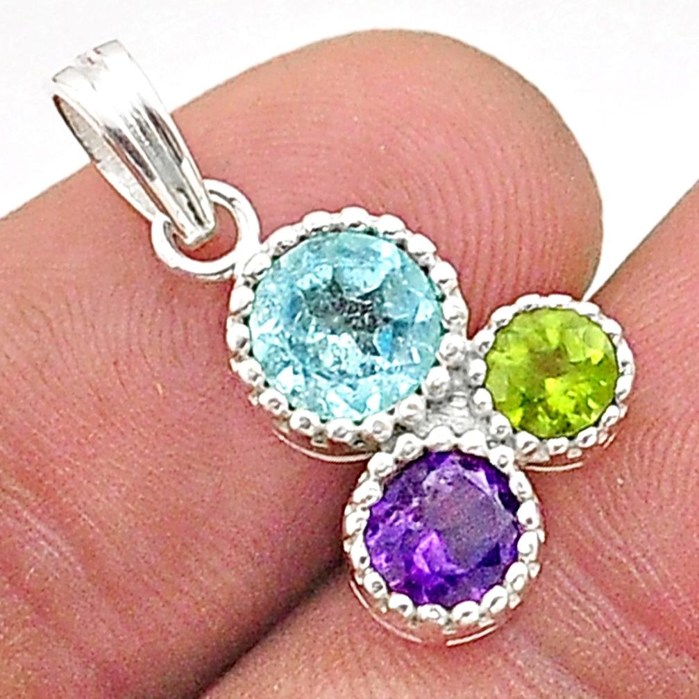 natural blue topaz peridot amethyst 925 silver pendant t66132