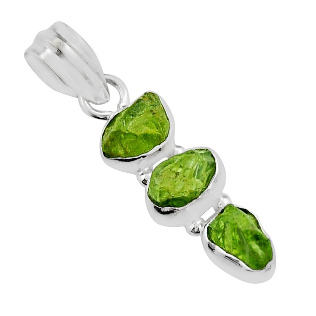 6.54cts 3 stone natural green peridot rough 925 sterling silver pendant y25614