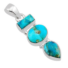 6.03cts 3 stone natural kingman turquoise 925 sterling silver pendant y81883