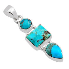 6.40cts 3 stone natural kingman turquoise 925 sterling silver pendant y81884