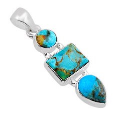 6.11cts 3 stone natural kingman turquoise 925 sterling silver pendant y81886