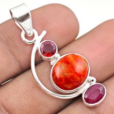 Clearance Sale- 7.51cts 3 stone natural mojave turquoise ruby garnet 925 silver pendant u17248