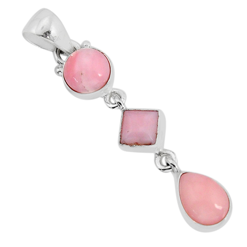 7.22cts 3 stone natural pink opal 925 sterling silver pendant jewelry y81192