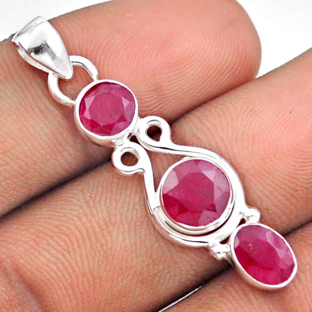 3.99cts 3 stone natural red ruby 925 sterling silver pendant jewelry u8296