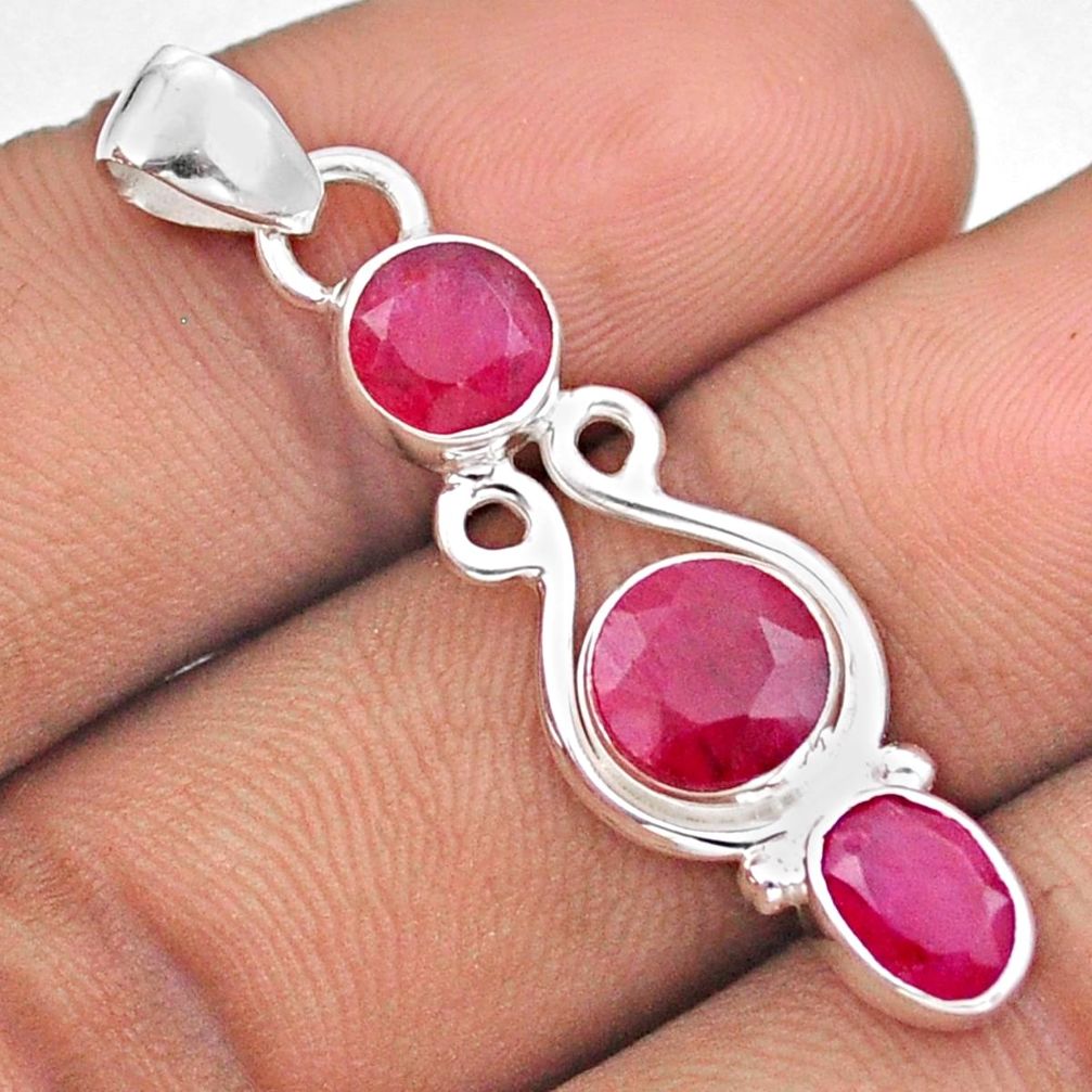 3.87cts 3 stone natural red ruby 925 sterling silver pendant jewelry u8298