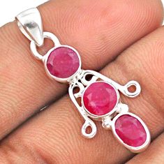 3.74cts 3 stone natural red ruby 925 sterling silver pendant jewelry u8312