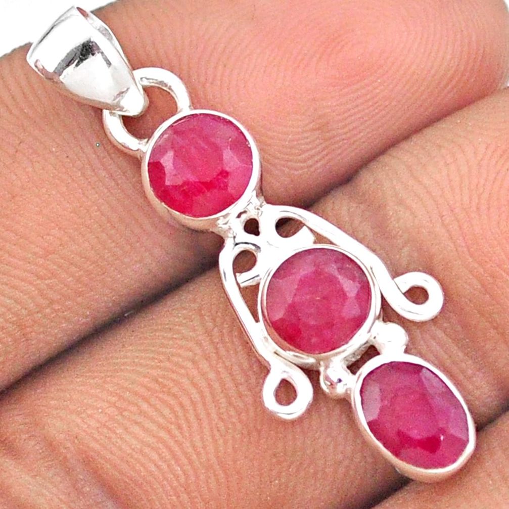 3.68cts 3 stone natural red ruby 925 sterling silver pendant jewelry u8317