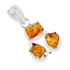 6.19cts 3 stone yellow citrine rough 925 sterling silver pendant jewelry y25617