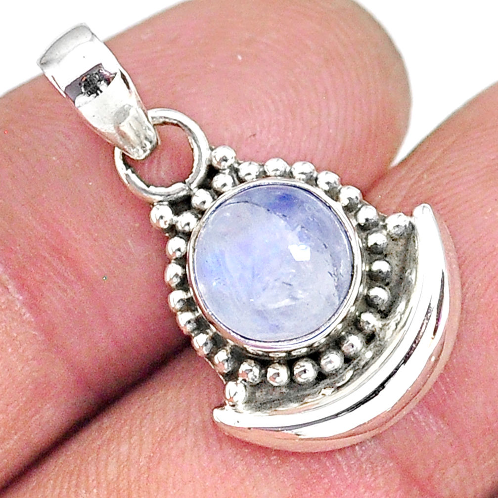 3.02ct natural rainbow moonstone 925 sterling silver moon pendant jewelry r89436