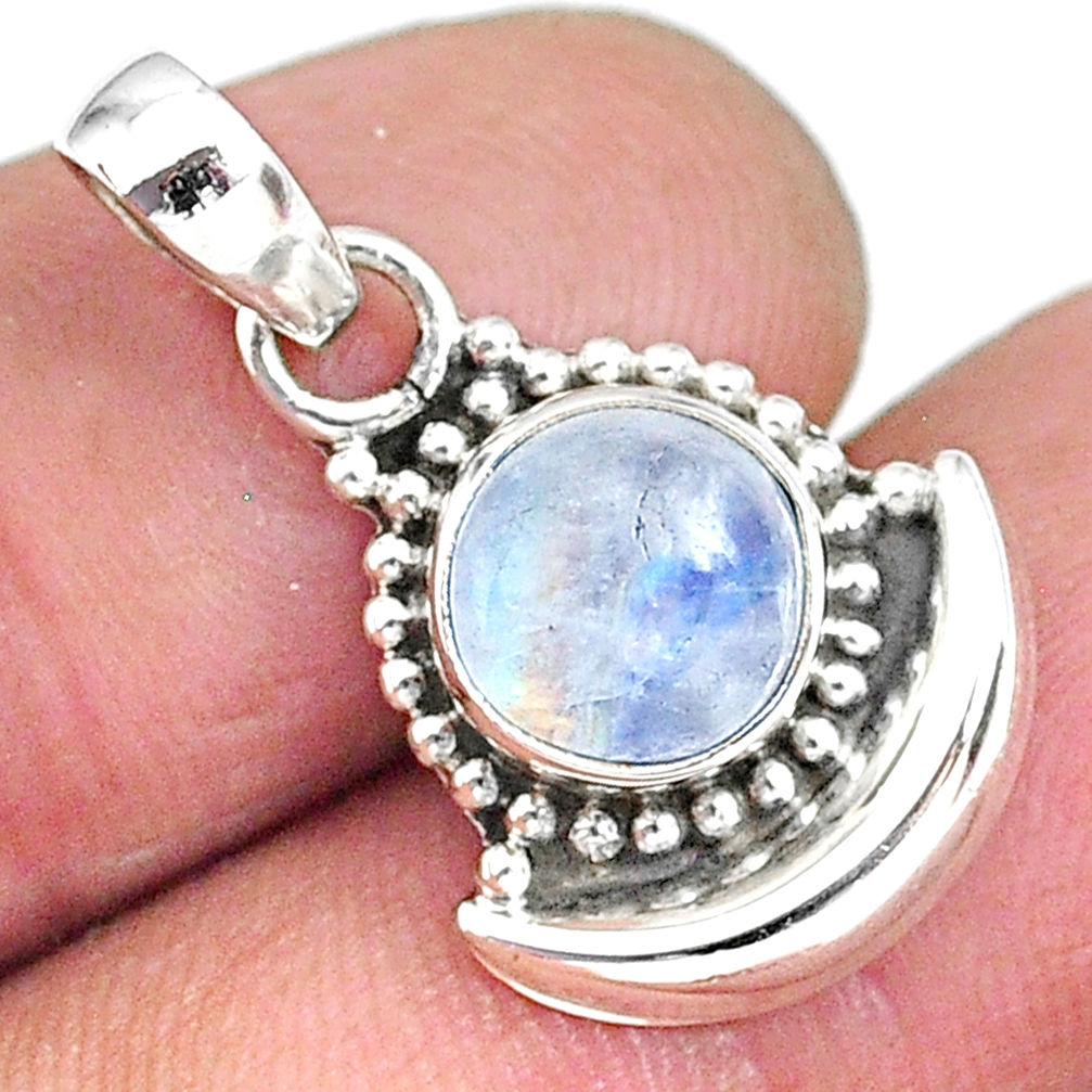 3.04ct natural rainbow moonstone 925 sterling silver moon pendant jewelry r89435