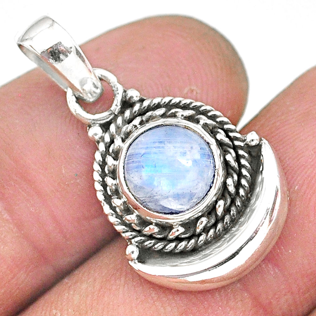 3.04ct natural rainbow moonstone 925 sterling silver moon pendant jewelry r89615