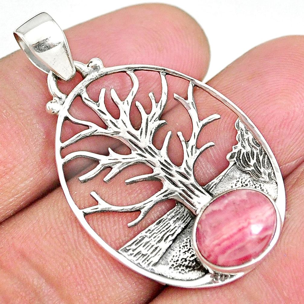 4.17ct rhodochrosite inca rose argentina 925 silver tree of life pendant r90422