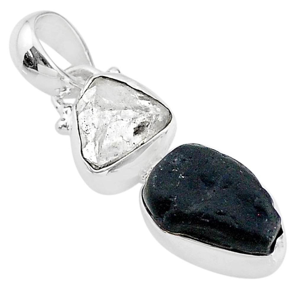 8.10ct natural black tourmaline rough herkimer diamond 925 silver pendant t20962