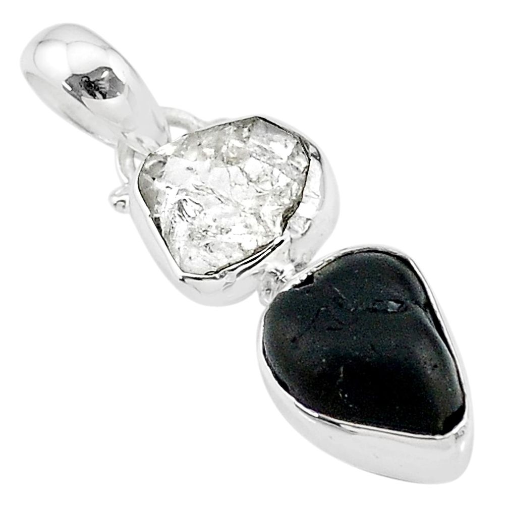 8.12ct natural black tourmaline rough herkimer diamond 925 silver pendant t20963