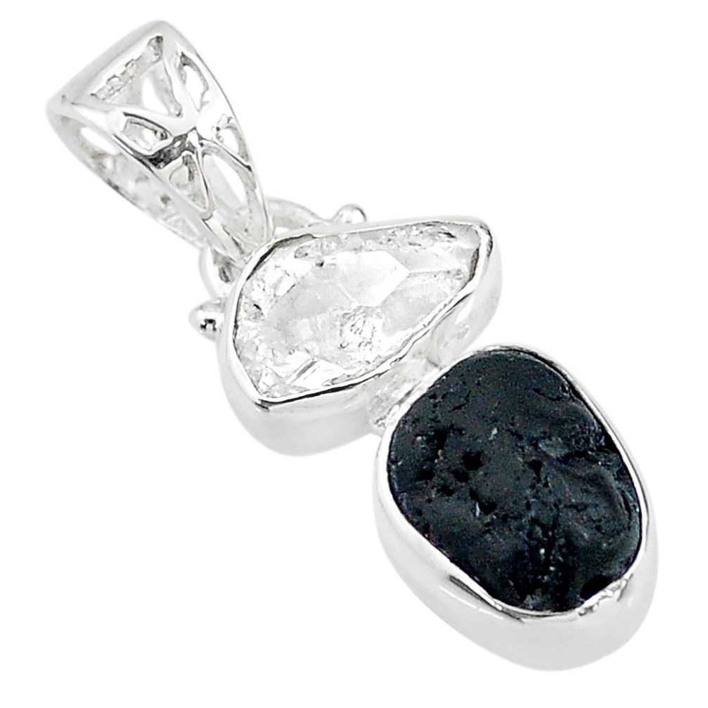 8.51ct natural black tourmaline rough herkimer diamond 925 silver pendant t20966