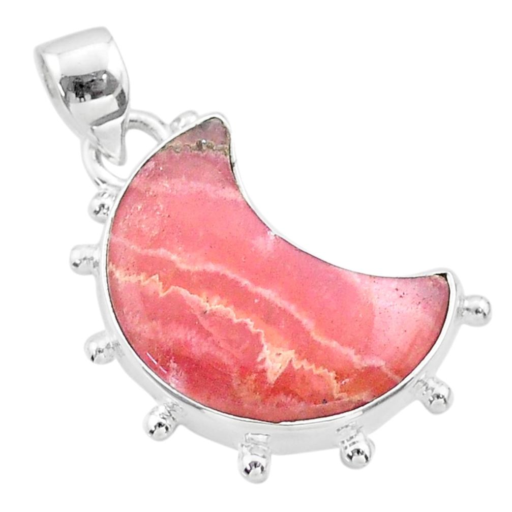 925 silve12.03cts moon natural pink rhodochrosite inca rose pendant t45752