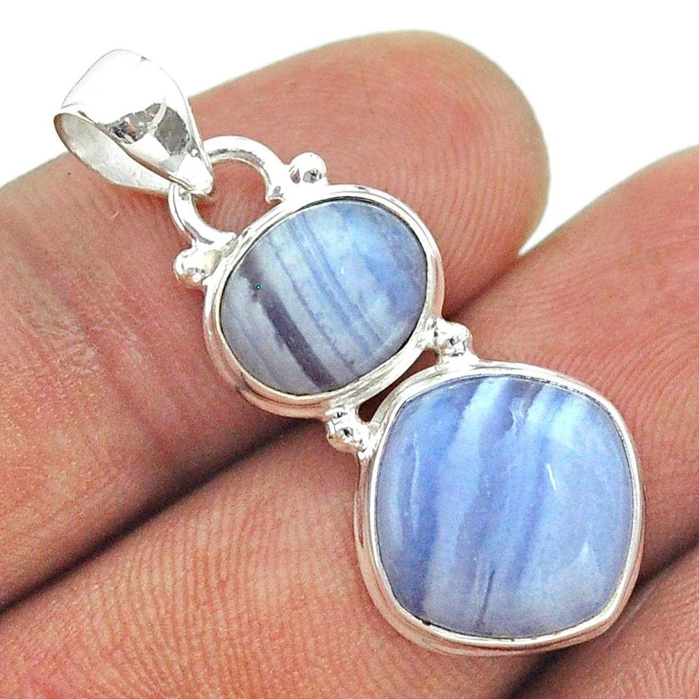 925 silver 9.47cts 2 stone natural blue lace agate cushion pendant t55213