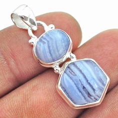 925 silver 9.57cts 2 stone natural blue lace agate hexagon pendant t55211