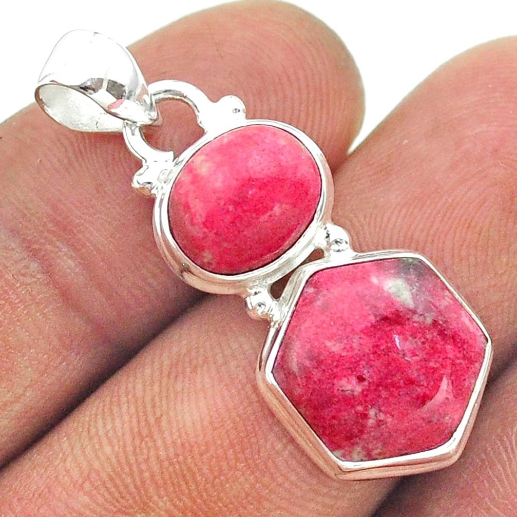 925 silver 9.98cts 2 stone natural pink thulite hexagon pendant jewelry t55220