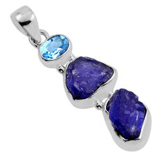 925 silver 9.67cts 3 stone blue tanzanite rough fancy topaz round pendant n22379